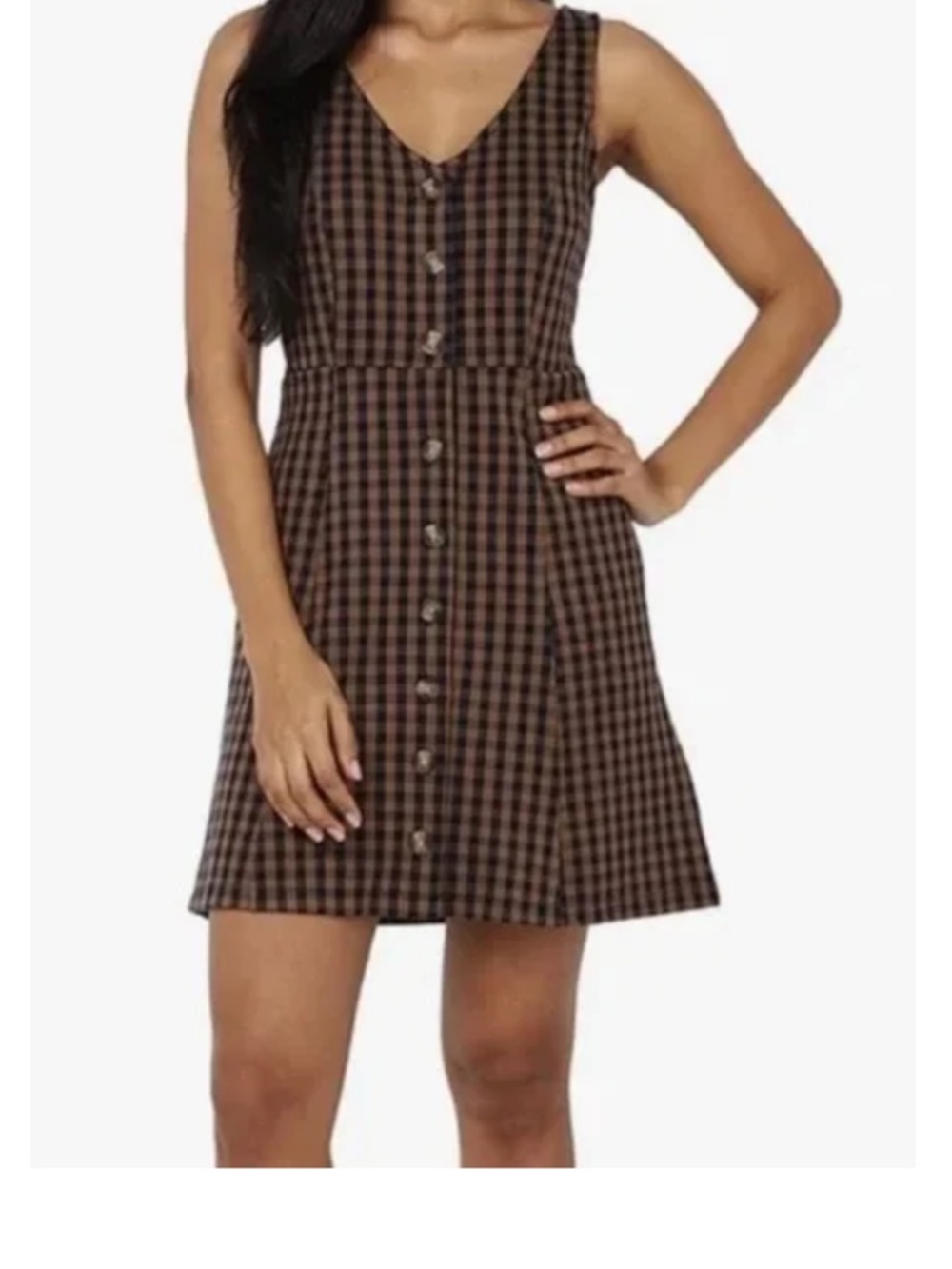American Eagle Outfitters Brown Plaid Button Mini Dress
